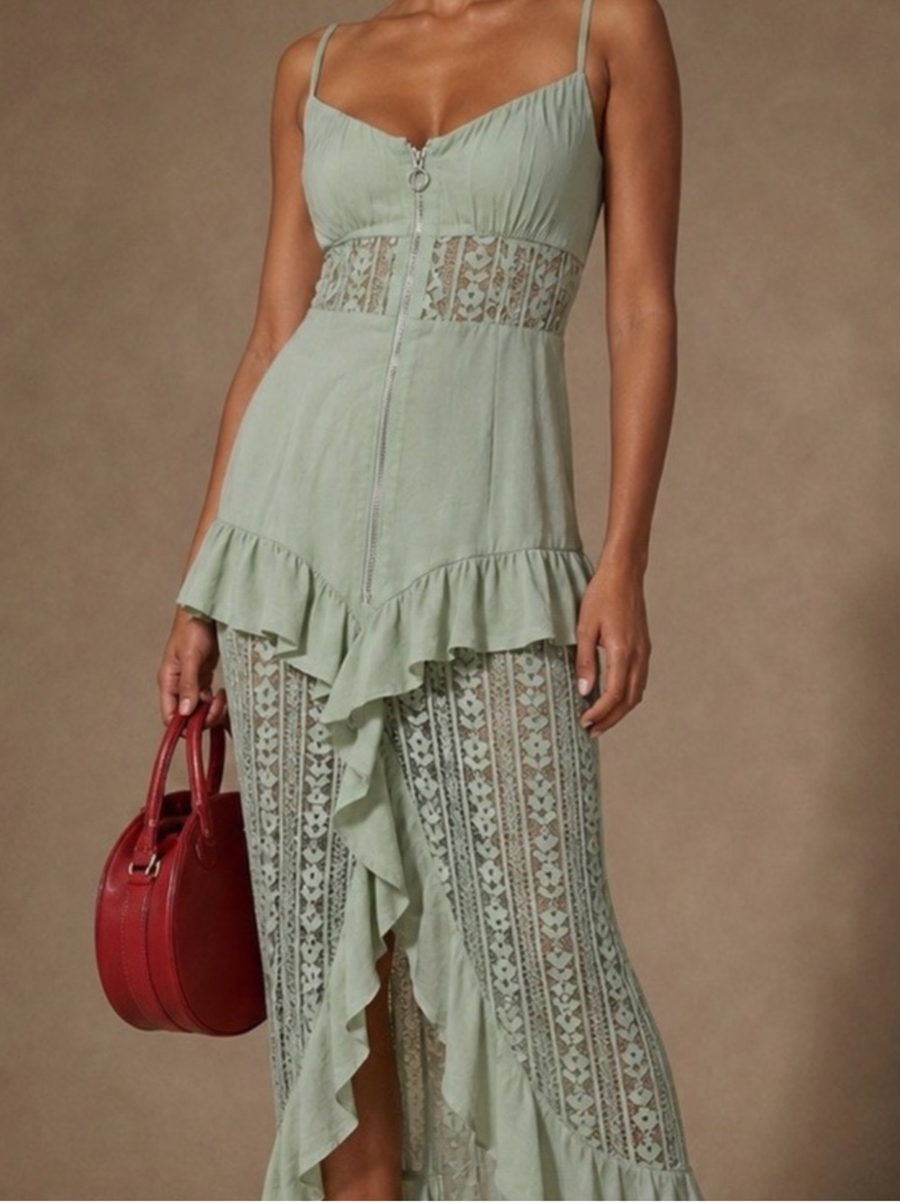 For Love & Lemons Sz L Dress Pia Maxi Green Lace Sleeveless Boho Party Wedding。 - Picture 2 of 10